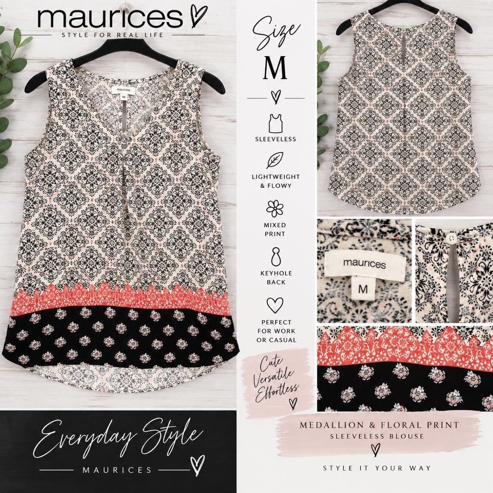 Maurices Mixed Medallion Floral Sleeveless Blouse – Size Medium